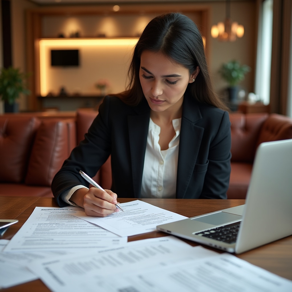 Entrepreneur reviewing government funding application requirements and documentation